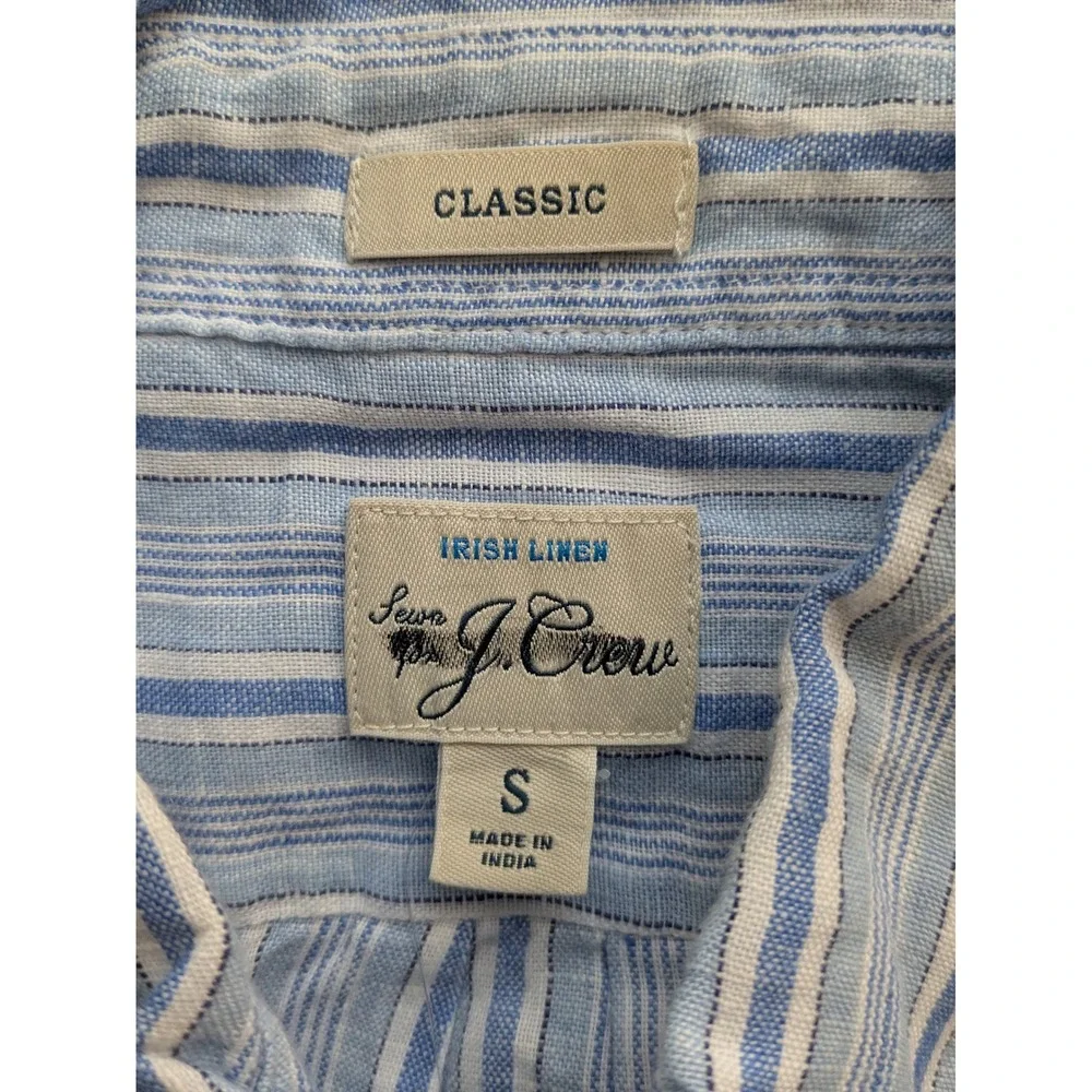 J. Crew Baird McNutt Irish Linen Shirt‎ Classic Fit Mens S Blue Stripe NWT BE554